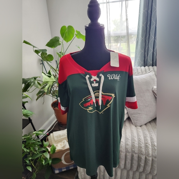 NHL Minnesota Wild Red and Green Lace-Up Jersey Womens Size XL - Picture 1 of 8